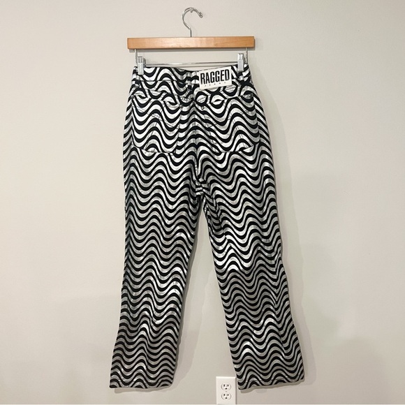 The Ragged Priest High Rise Straight Leg Wave Jeans Glitter Denim Silver / Black - Picture 6 of 9